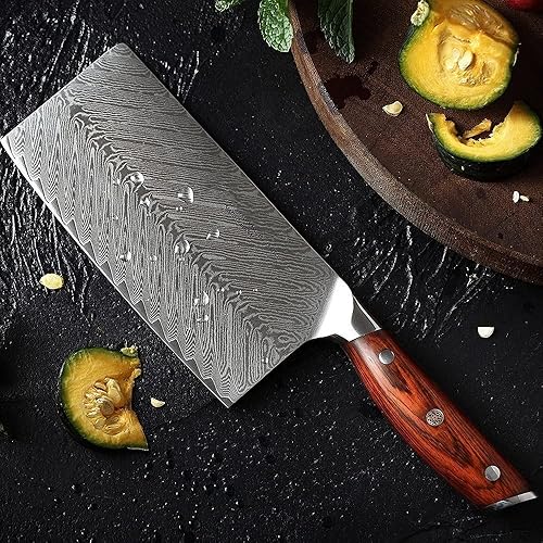 Cleaver Knife,Meat Cleaver, 7" inches Slicing Meat Knife Damascus Steel Kitchen Knives Japanese VG10 Steel Cleaver Meat Chef's Knives Rosewood Handle