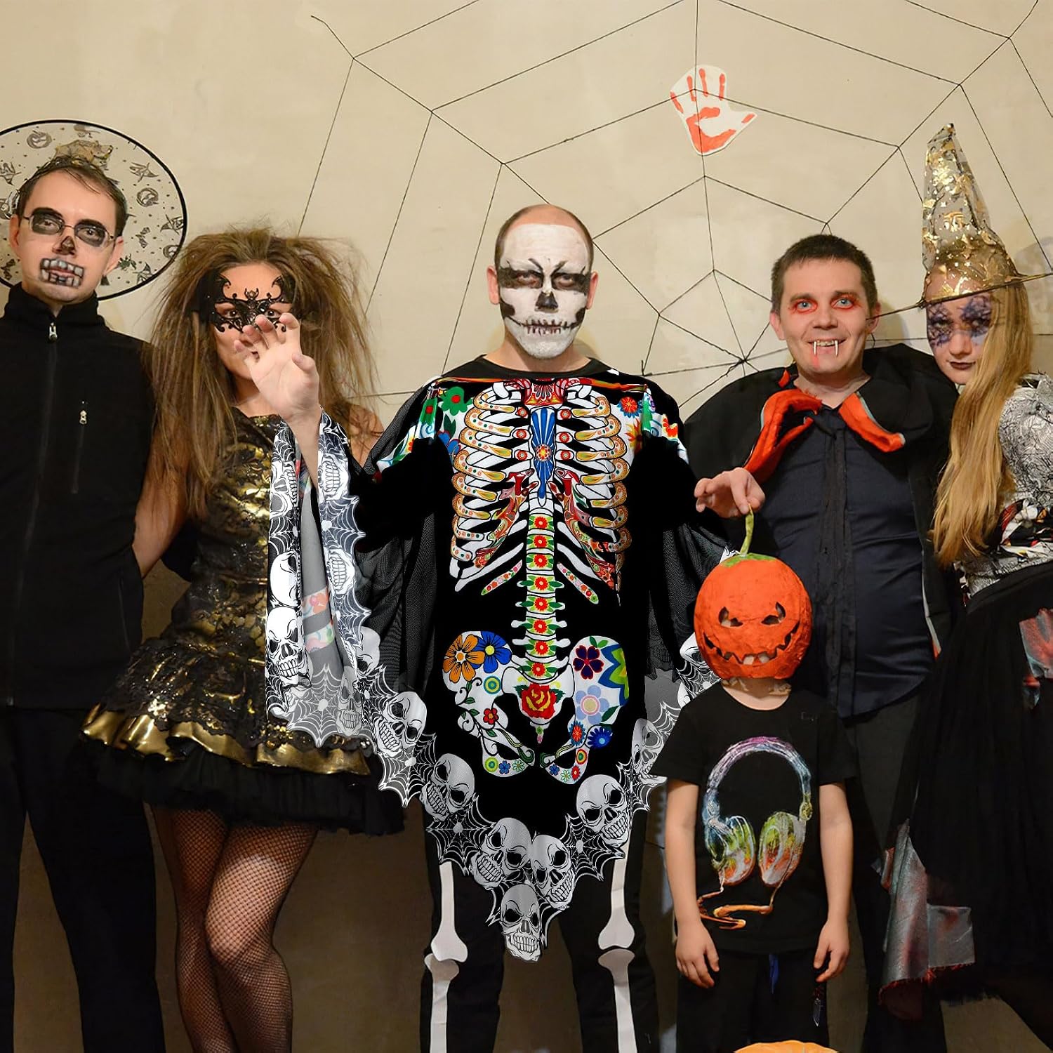 Halloween Skeleton Poncho, Lace Skeleton Halloween Costume Poncho