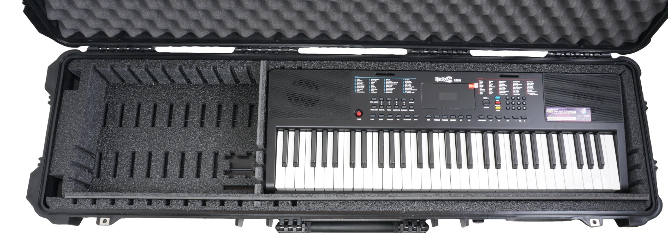 Case Club Estuche de viaje para teclado de 61 teclas, carcasa dura, impermeable, a prueba de golpes, con ruedas, funda de envío para teclados de hasta 47.5 pulgadas de largo. Estuche rodante