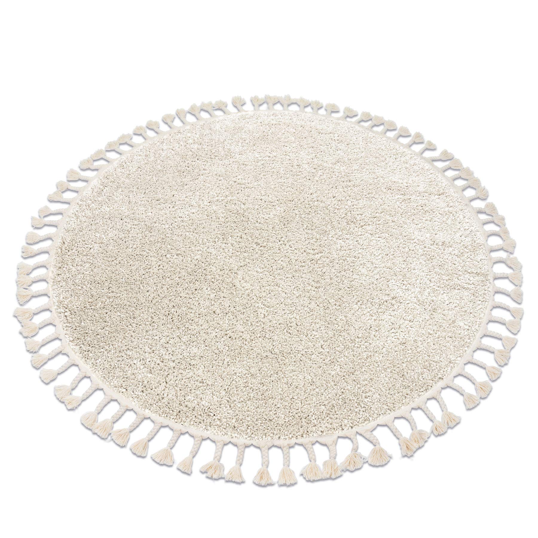 rugsx Tappeto Shaggy BERBER 9000 tinta unita con frange, stile boho, soggiorno camera, cerchio crema 120 cm
