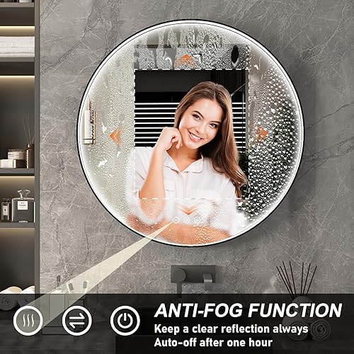 Miniatura 4 de Twalsu Espejo de baño LED redondo de 24 pulgadas con luces, espejo de tocador de baño iluminado para pared con marco de metal de aleación de