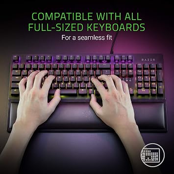 Razer Wrist Rest - Bilek Desteği Ergonomik Suni Deri Klavye Bilek Desteği (Peluş Deri Yastık, Kaymaz Lastik Ayaklar, Tüm Tam Boyutlu Klavyelerle Uyumlu) Siyah