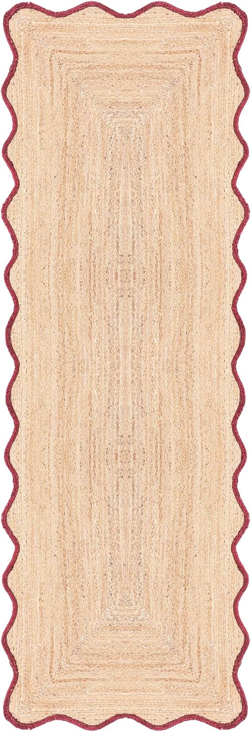 WEAVER'S LOOM Scalloped Jute Rug, Handwoven Natural Fiber 8x10 Area Rug Farmhouse Area Rug for Living Room, Bedroom & Entryway, Rustic Red (8'x10')