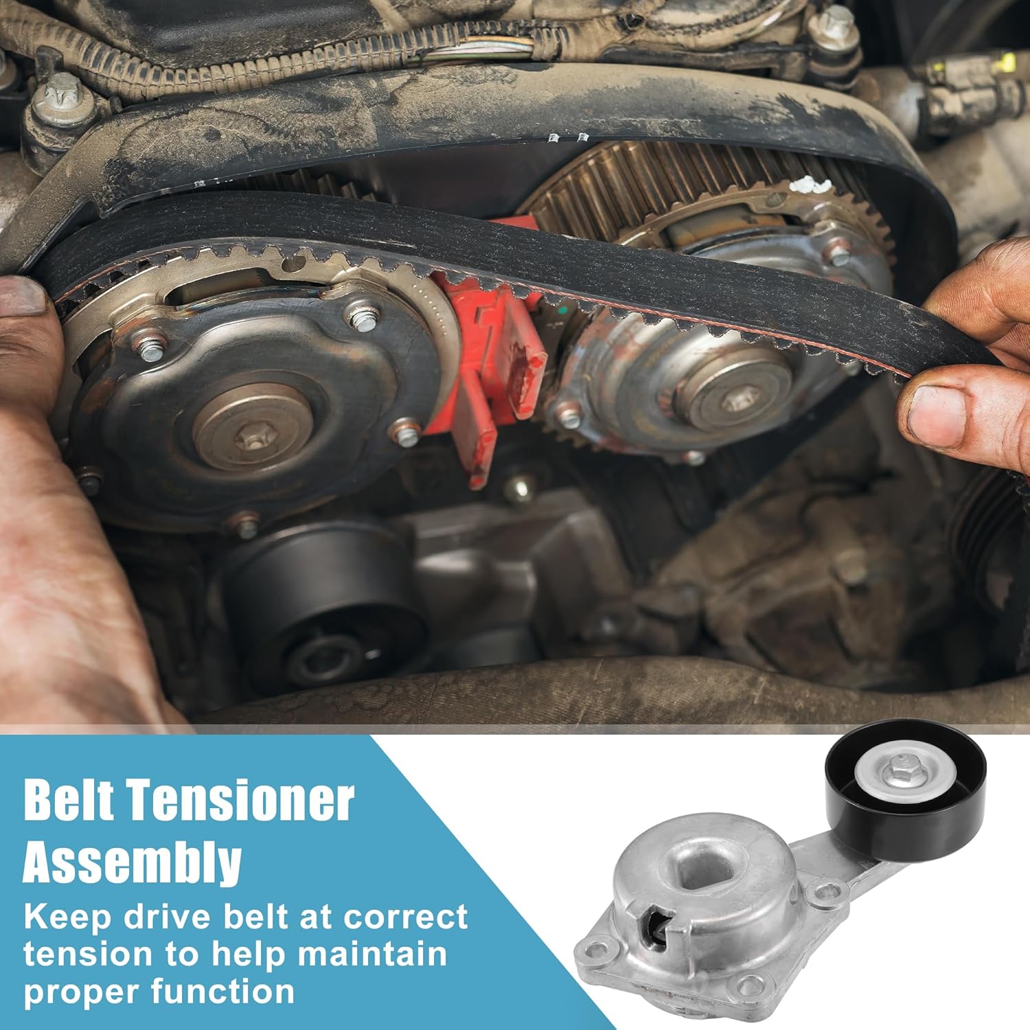 X AUTOHAUX Belt Tensioner Pulley Assembly No.1L3Z6B209AA/F75Z6B209DA for Ford E-150 2003-2014 for Ford E-150 Club Wagon 2003-2005