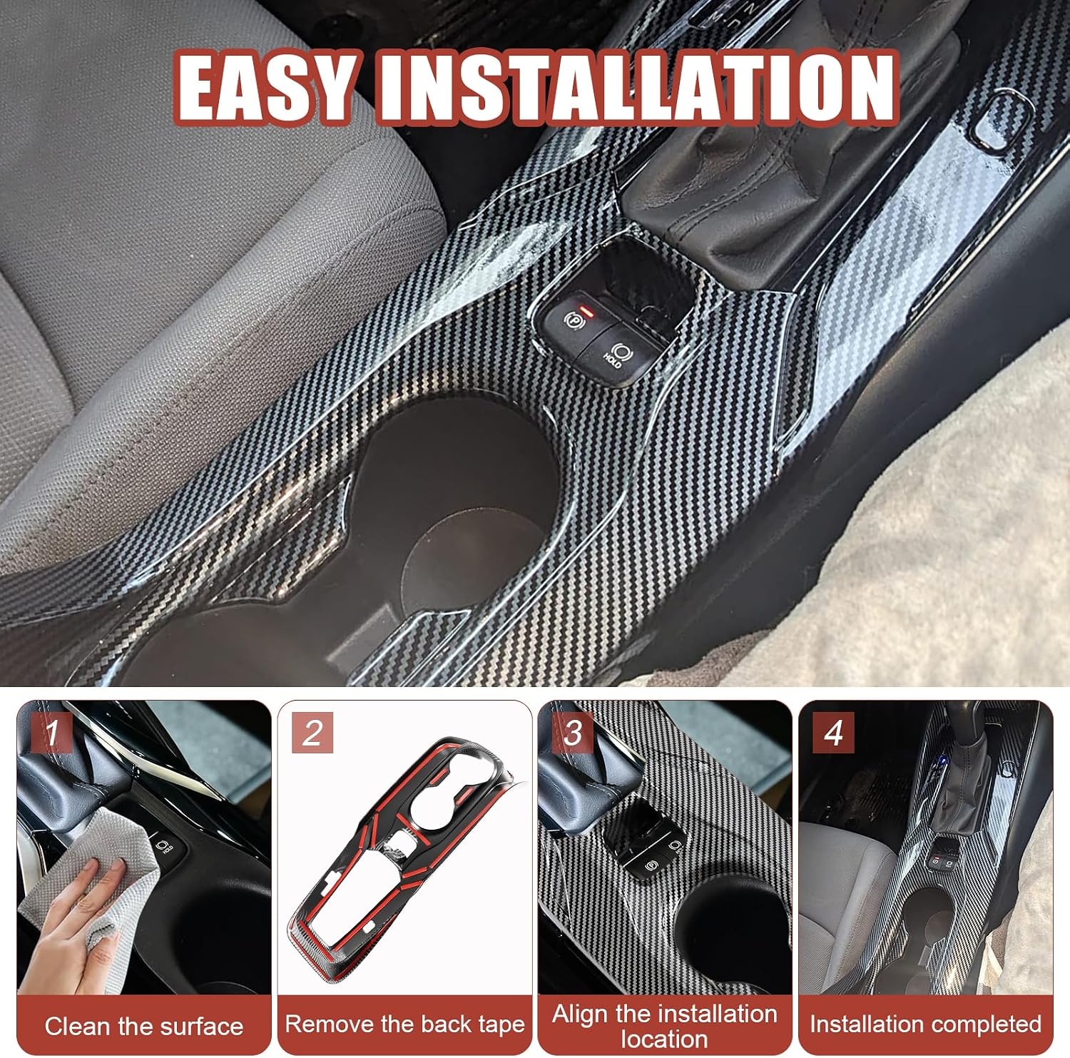 Carbon Fiber Center Console Gear Shift Panel Cover Compatible with Toyota Corolla 2020–2022 & Corolla Hatchback 2019–2022