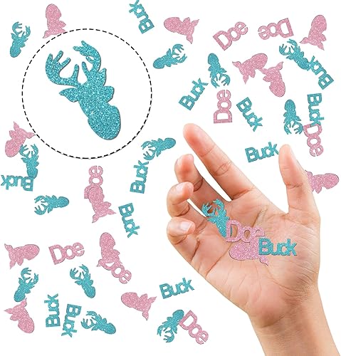 Miniatura 2 de Buck or Doe - Confeti con purpurina, confeti de mesa de baby shower, papel de revelación de género, decoración de mesa para niño o niña, 120 piezas