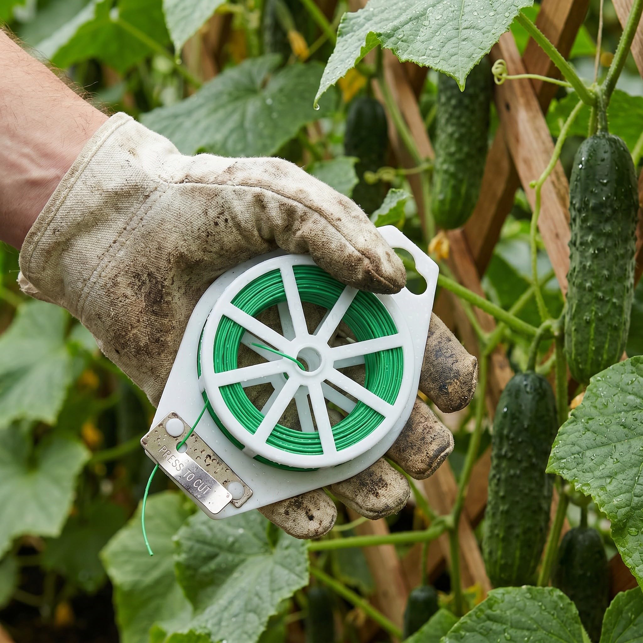 Operitacx 3 Pezzi di Filo Floreale Verde con taglierina: 200 Metri di Filo da Giardino Rivestito in plastica - Fascette riutilizzabili per Fissare Piante da Esterno, Piante da Giardino, pomodori e