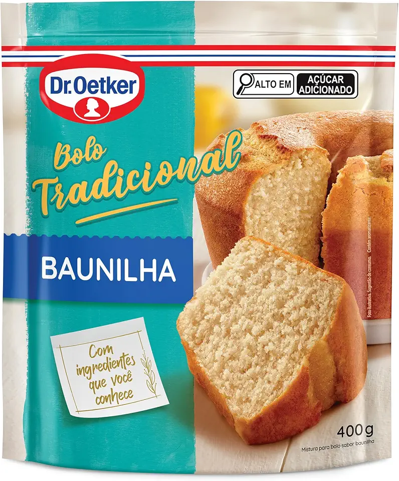 Dr. Oetker Bolo Tradicional Sabor Baunilha, Fácil Preparo, Mistura Pronta para Massa, Sobremesa Fofinha e Saborosa, 400g