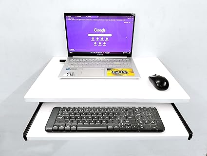 AVRIAN Wall Mount Laptop Desk Notebook Desk Study Table Wall Hanging Computer Table with Keyboard Tray Height Adjustable Engineered Wood Semi Gloss 24 x 16 inches White