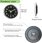 12 Inches Night Light Wall Clocks -with Silent Non-Ticking Glowing Function - Big Solid Numbers Easy to Read Both Day and Night (Black) (Black)