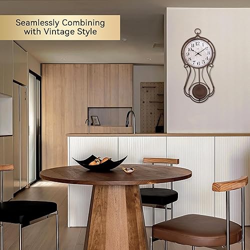 Miniatura 6 de Lily's Home Reloj de pared de péndulo de metal antiguo, elegante reloj regulador para sala de estar, decoración del hogar, decoración de cocina y