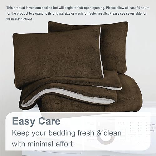 Miniatura 4 de Swift Home Lujoso juego de edredón y funda de almohada de plumón alternativo de 3 piezas extra cálido y esponjoso, de pelo sintético y sherpa,