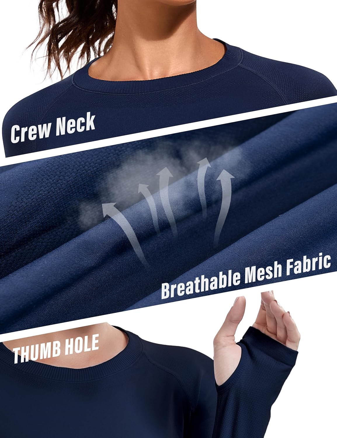 WANAYOU Long Sleeve Workout Tops for Women Underscrub Compression Athletic Shirts Seamless Running Top Quick Dry Gym Yoga