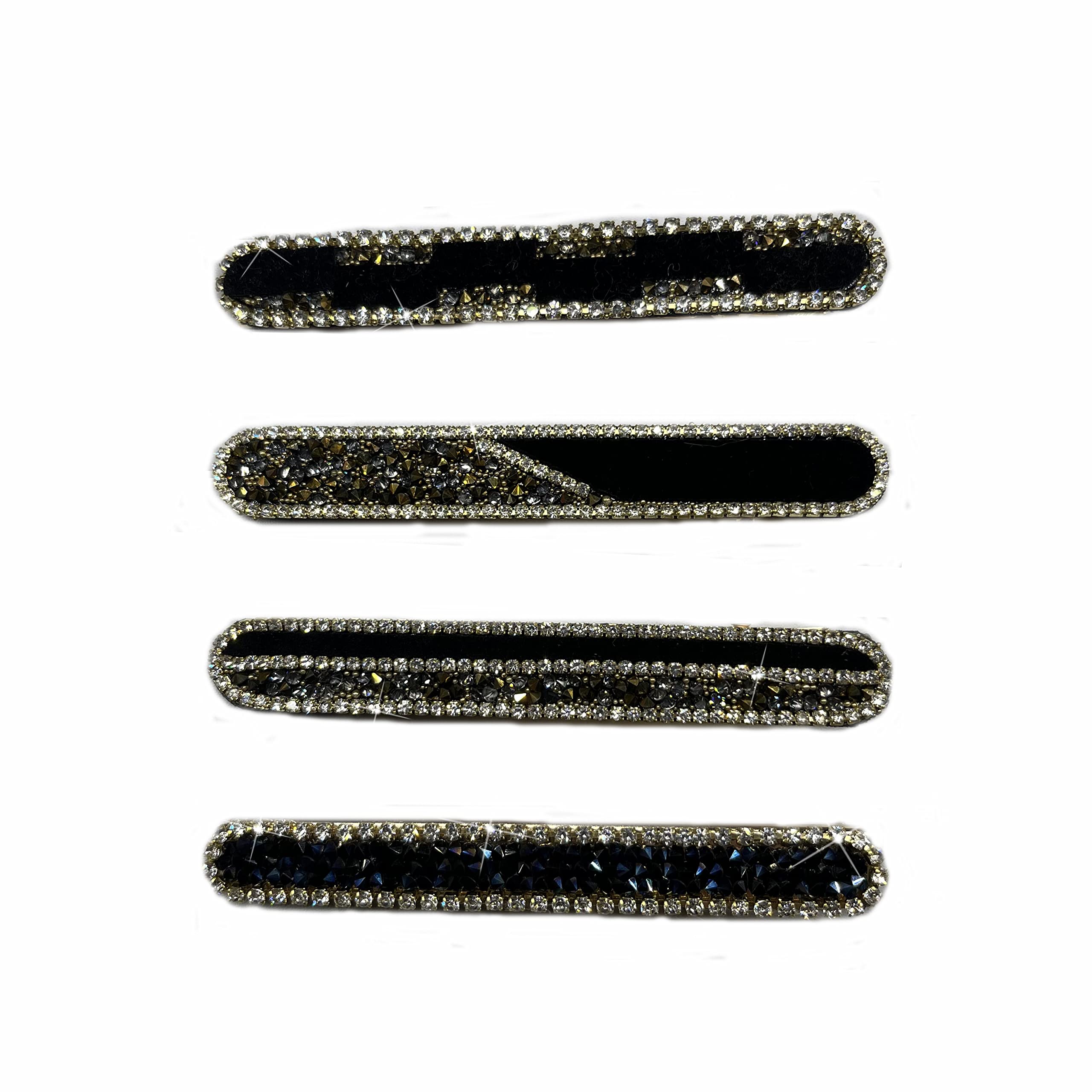4 Pieces Rhinestone Alligator Hair Clips For Women And Girls Black Flocked Hair Barrettes Shiny Hairpins Fashion Hairgrip Wedding And Party Decorative Hair Clip (Type B)