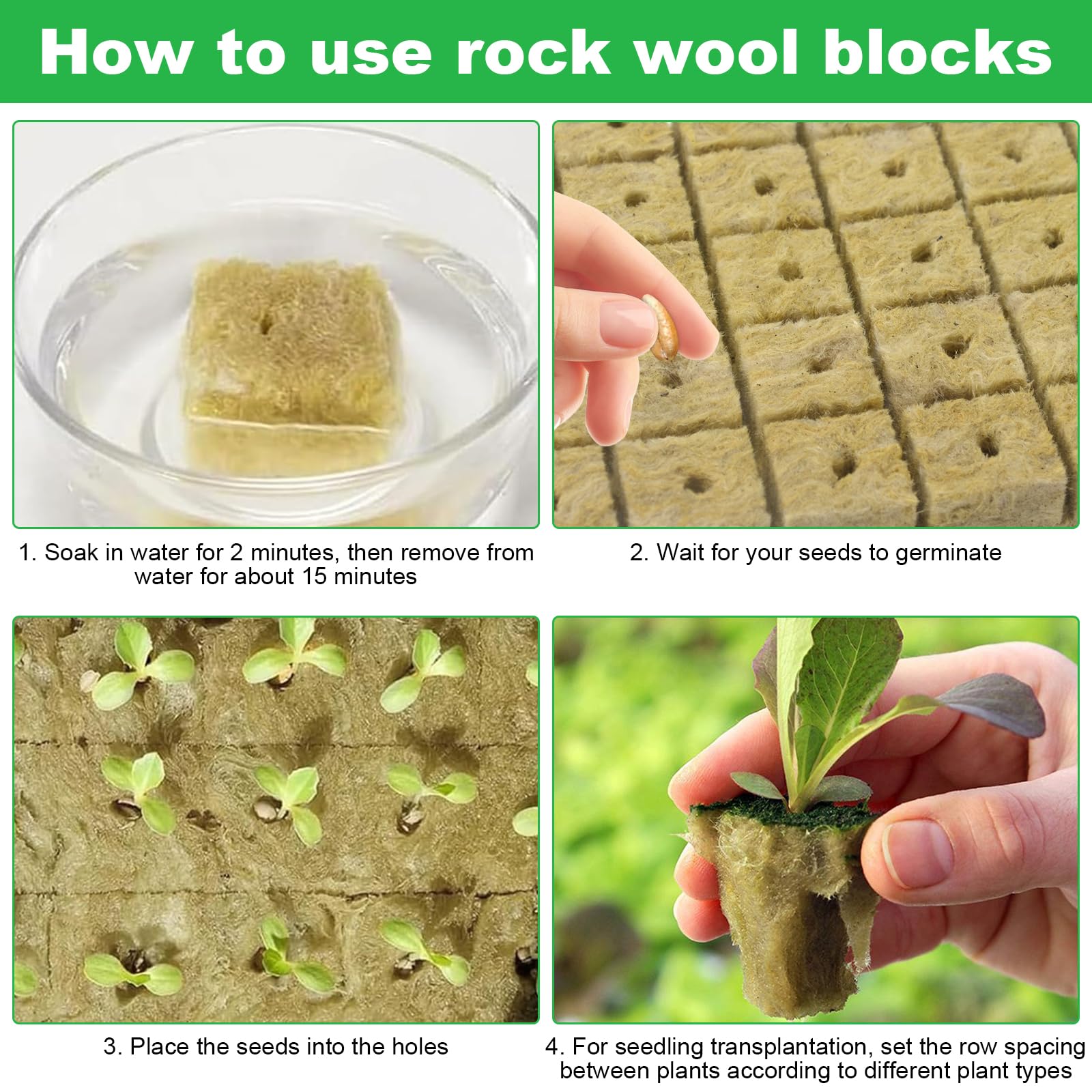 Cubos de cultivo de lana de roca de 100 agujeros de 25 x 25 x 25 mm, cultivo hidropónico de invernadero, sin suelo, base de compresa, cubos de inicio de lana de piedra para el inicio de