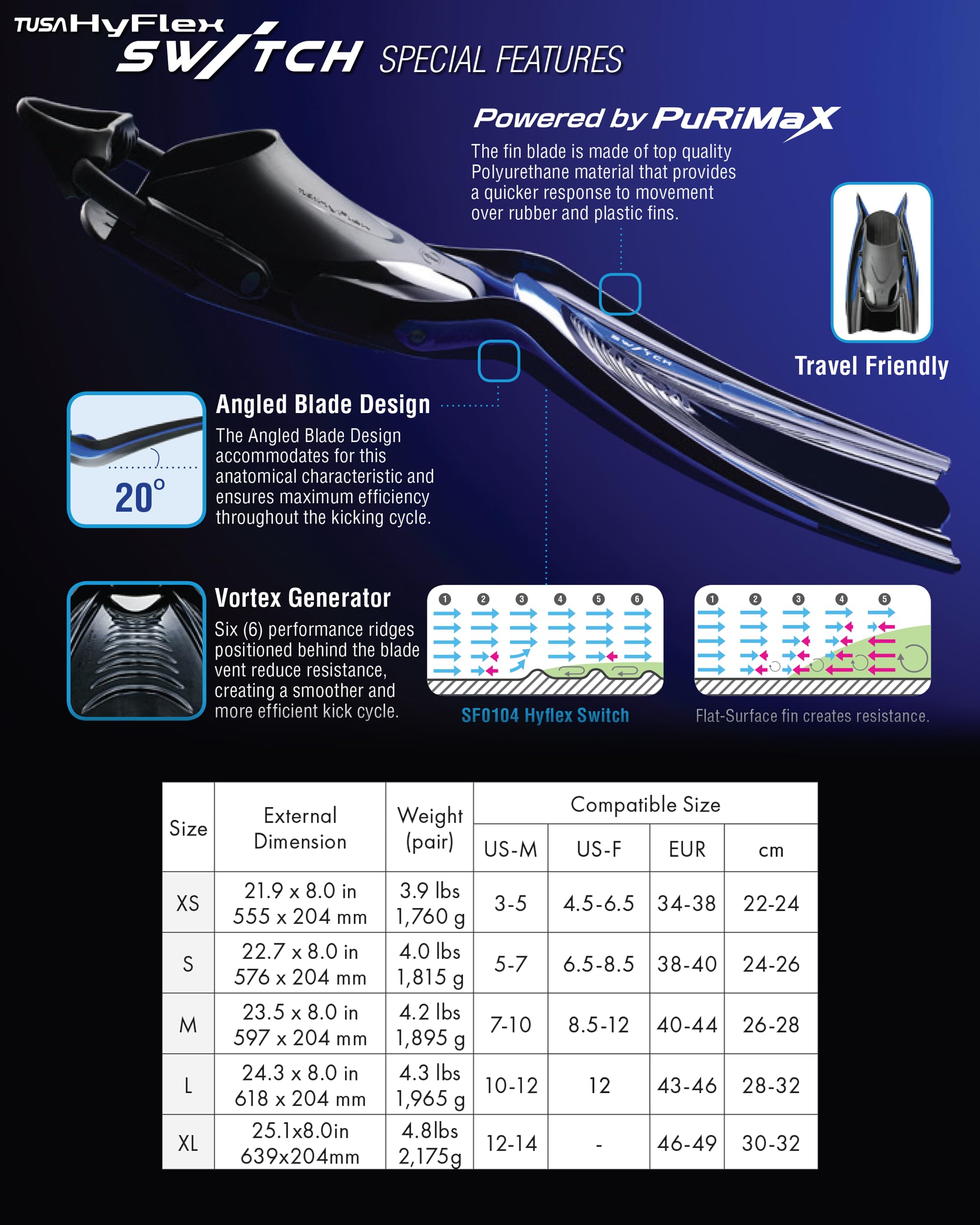 Tusa Aletas de Buceo SF-0104 Hyflex Switch
