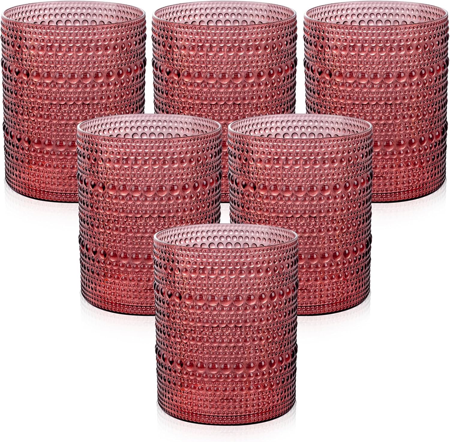 18PCS Plastic Hobnail Drinking Glasses - 14 Oz Burgundy Vintage Glasses Mixed Drinkware Sets - Disposable Beaded Cups for Beer, Whiskey, Juice, Cocktail, Wine, Party