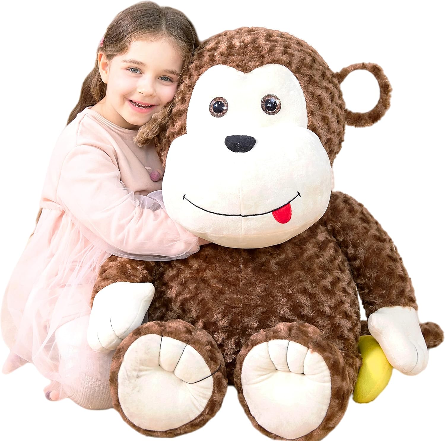 IKASA Giant Monkey Stuffed Animal Plush Toy,30" Large Cute Jumbo Soft Toys,Huge Big Size Fluffy Plushy Fat Oversized Plushie,Gifts for Kids Girls