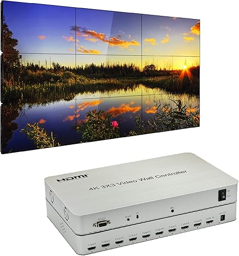 Controlador de pared de video 3x3 | 9 canales | 4K, 1080p, HDMI 1.4, HDCP1.4 | 1 entrada HDMI y 9 salidas | 13 modos de visualización - 1x2, 1x3,