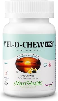 Maxi Health Melatonin 1mg Chewable 200 Count, 2-Pack | Kosher | Chewable Melatonin with Enzymax | Natural Sleep Support Non-Habit Forming | 2-Pack | Doctor Formulated