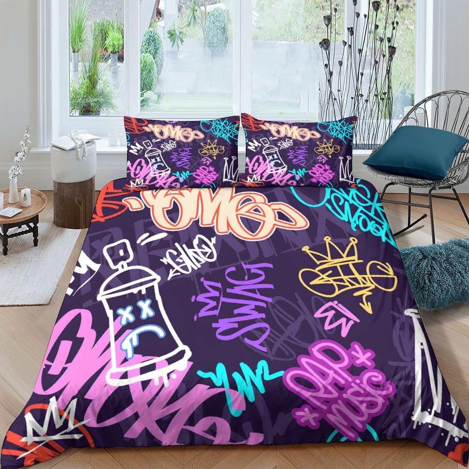 Ctjqhvkz Style-2 3D Printed Graffiti Art Fitted Sheet Microfiber Urban Street Style Bed Cover For Bedroom Dorm Easy Care Decor Single（135X200cm）