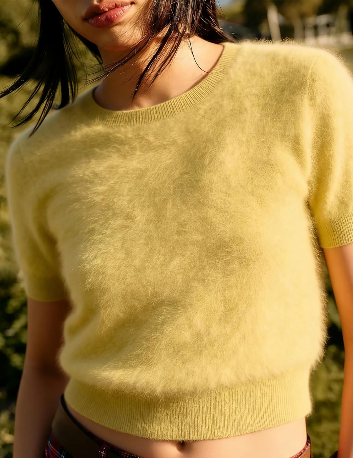 Women's Furry Cropped Sweater Short Sleeve Soft Fuzzy Sweater T Shirt Loose Casual Knit Pullover - Image 4