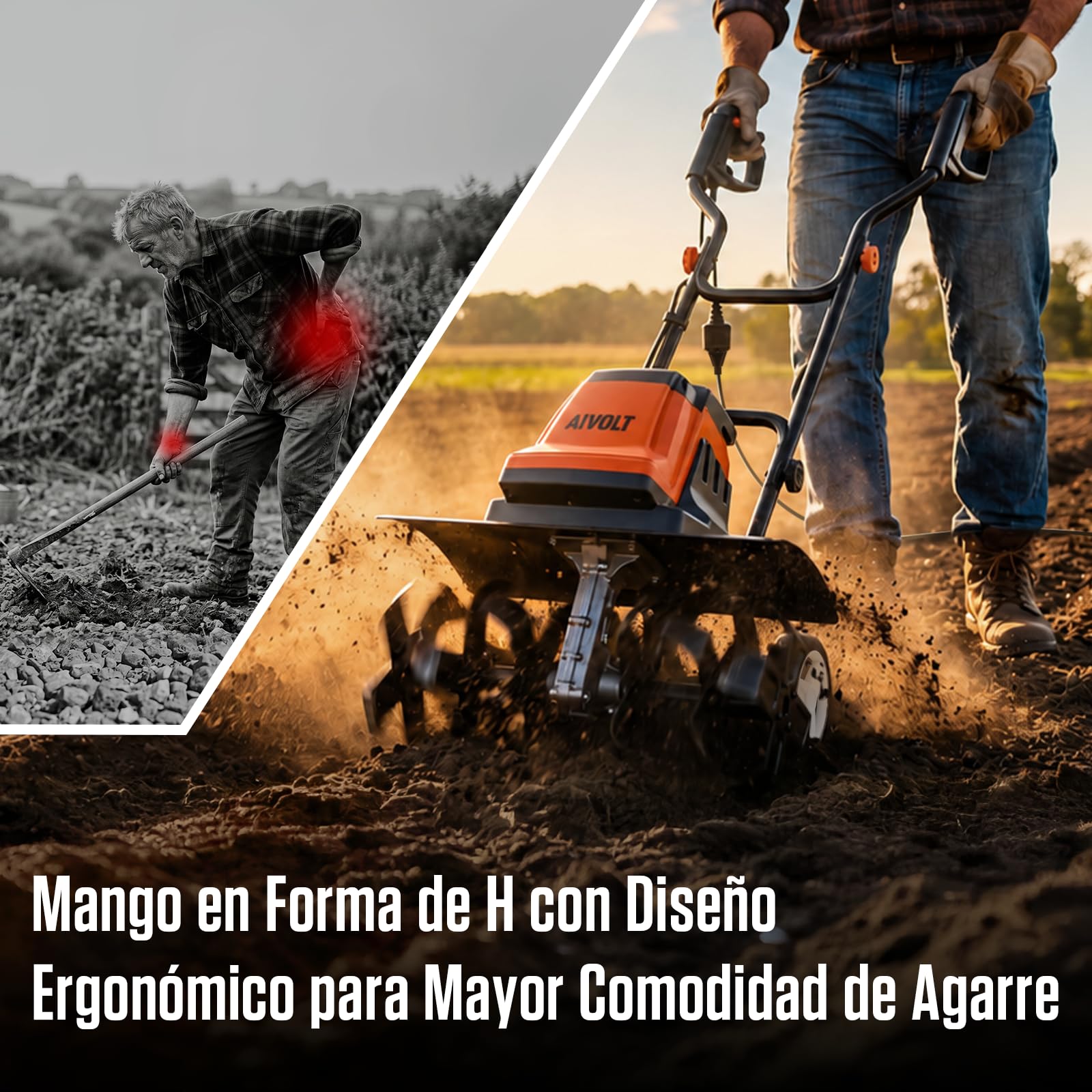 AIVOLT Motoazada Eléctrica 1800W con 24 Dientes de Acero, Motocultor Plegable 380 RPM 48cm de Ancho, 22cm de Profundidad, Cultivador Eléctrico con Cable para Jardín, Huerto, Cultivo y Siembra