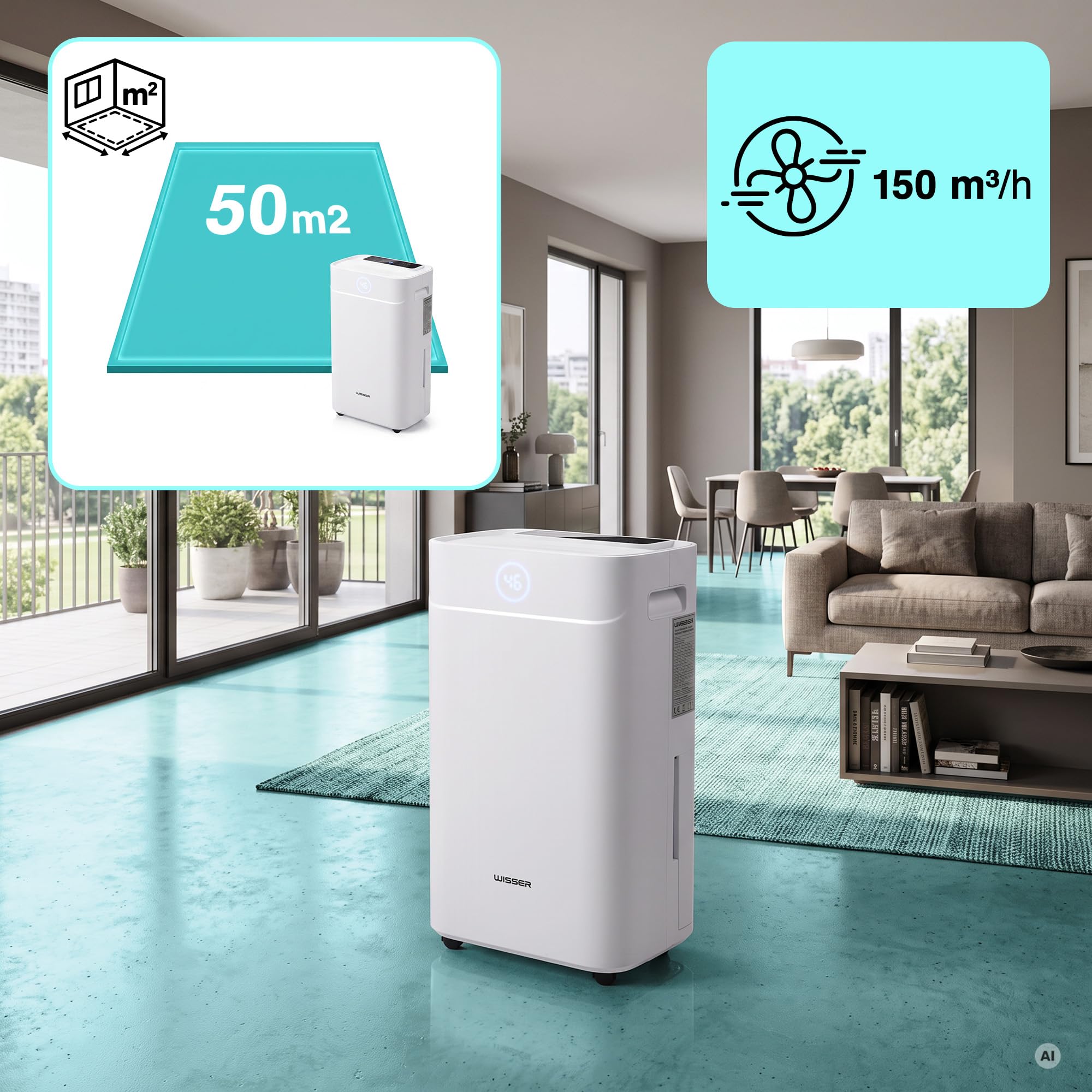 Wisser Elektryczny osuszacz powietrza 20 l/24 h do piwnic do 50 m² – 42 dB