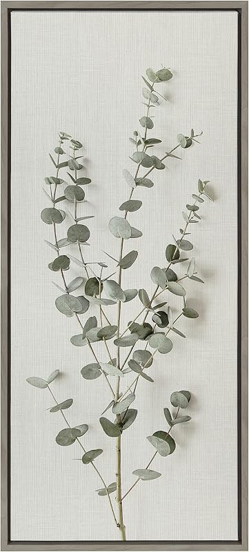 Eucalipto Botánico I Lienzo enmarcado con textura de lino para pared de The Creative Bunch Studio; 18x40 Gris; Arte De Plantas Decorativas