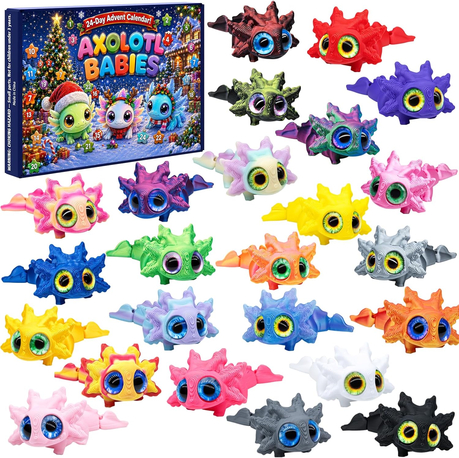 Axolotl Advent Calendar 2026, 24 Days Christmas Countdown Calendar with 3D Printed Axolotl Toys, Colorful Mini Axolotl Figures, Desk Pets, Christmas Gift for Kids Boys Girls