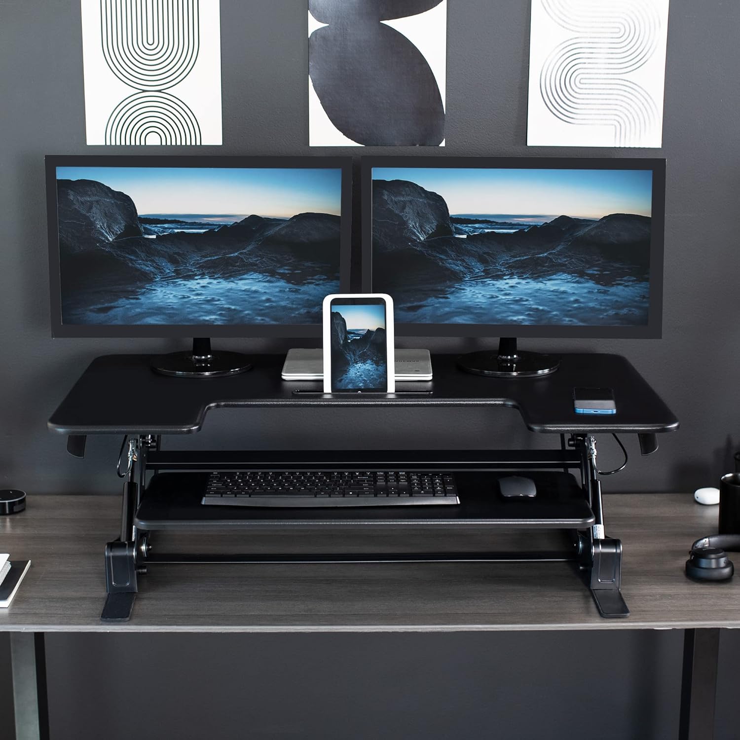 VIVO 42 inch Height Adjustable Stand Up Desk Converter, V Series, Quick Sit to Stand Tabletop Dual Monitor Riser Workstation, Black, DESK-V000VL VIVO 42 inch Height Adjustable Stand Up Desk Converter, V Series, Quick Sit to Stand Tabletop Dual Monitor Riser Workstation, Black, DESK-V000VL