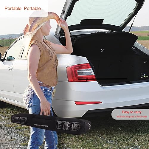 Miniatura 10 de Pantalla de proyector para exteriores con soporte de 100 pulgadas: Pantalla de proyección portátil para películas de patio trasero en casa de cine