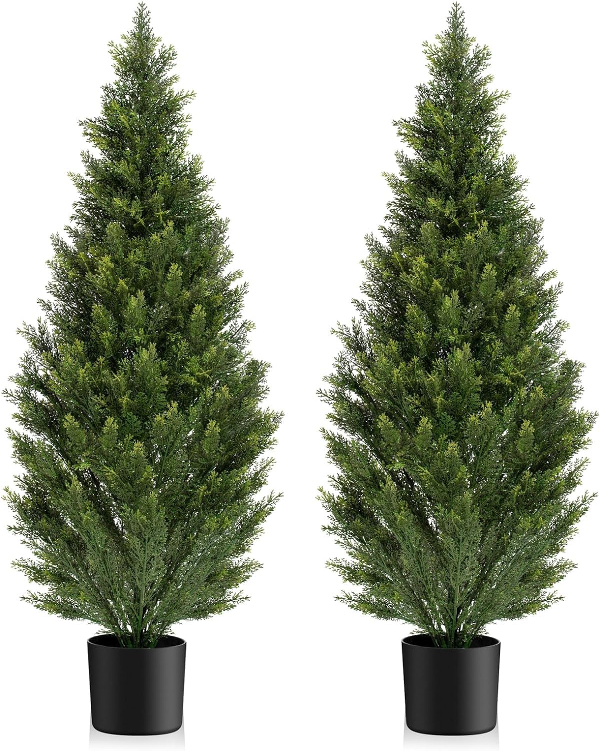Two 5FT Artificial Topiary Cedar Trees Tall, Outdoors UV Protection Fake Cypress Tree, Realistic 60IN Pine Potted Plants for Patio, Home Porch, Doorway Decor