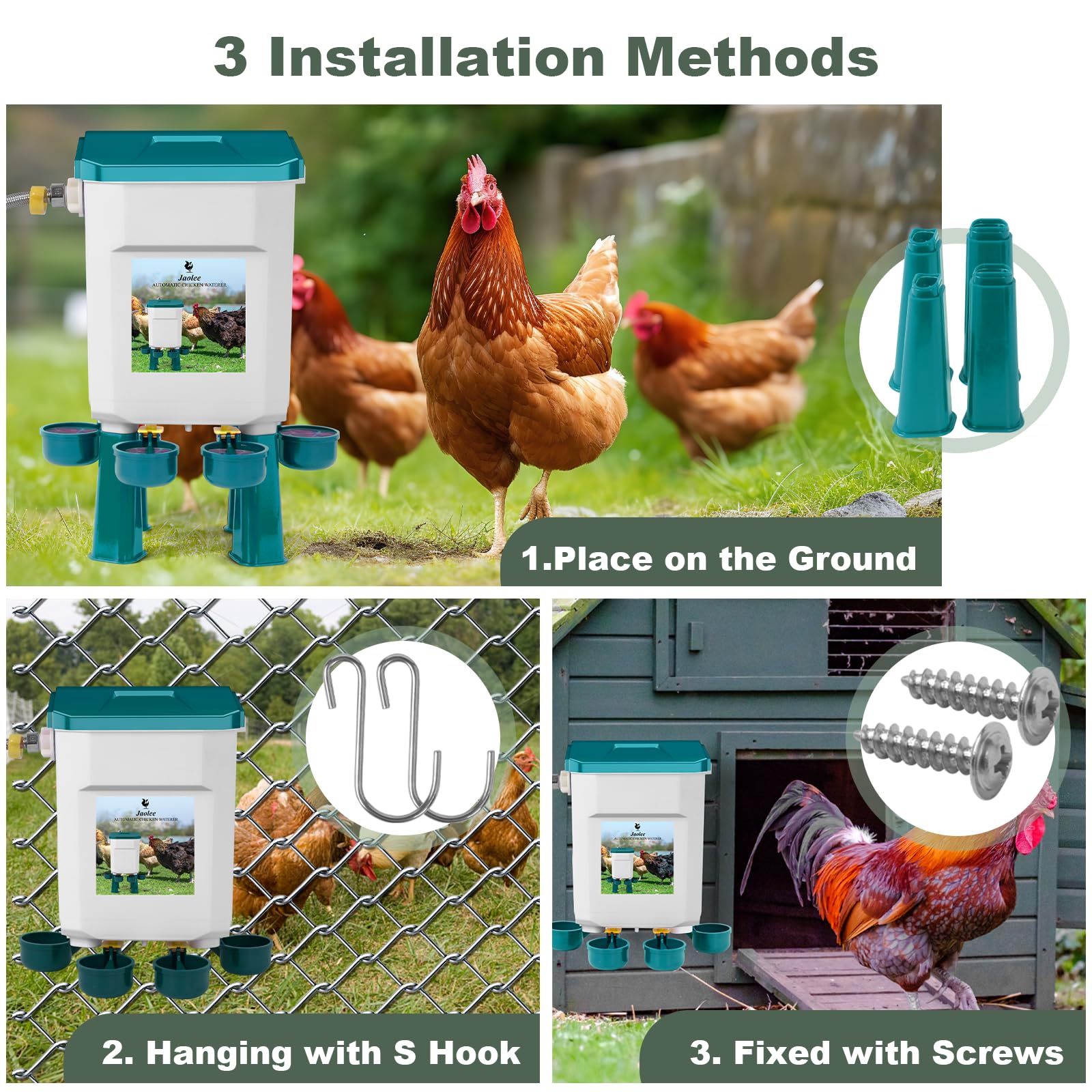 Bebedero automático de pollo, alimentador de agua de pollo controlado por flotador, sistema de riego grande con manguera de agua de 60 pulgadas (un extremo de 3/4 pulgadas), bebedero de aves de corral