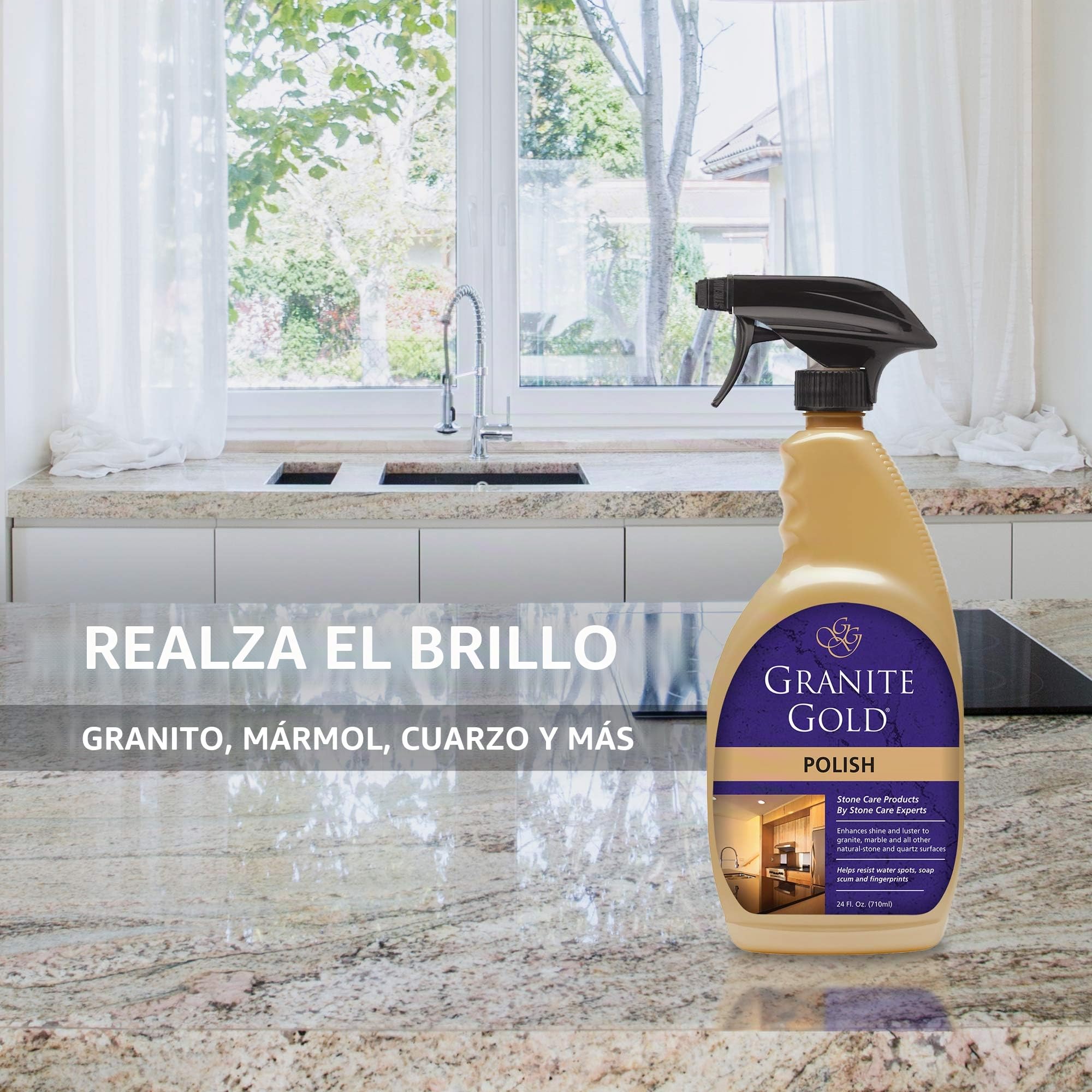 Granite Gold Spray de Pulido sin Rayas para encimeras de Granito, Cuarzo, mármol, travertino, Piedra Natural, 710 ml
