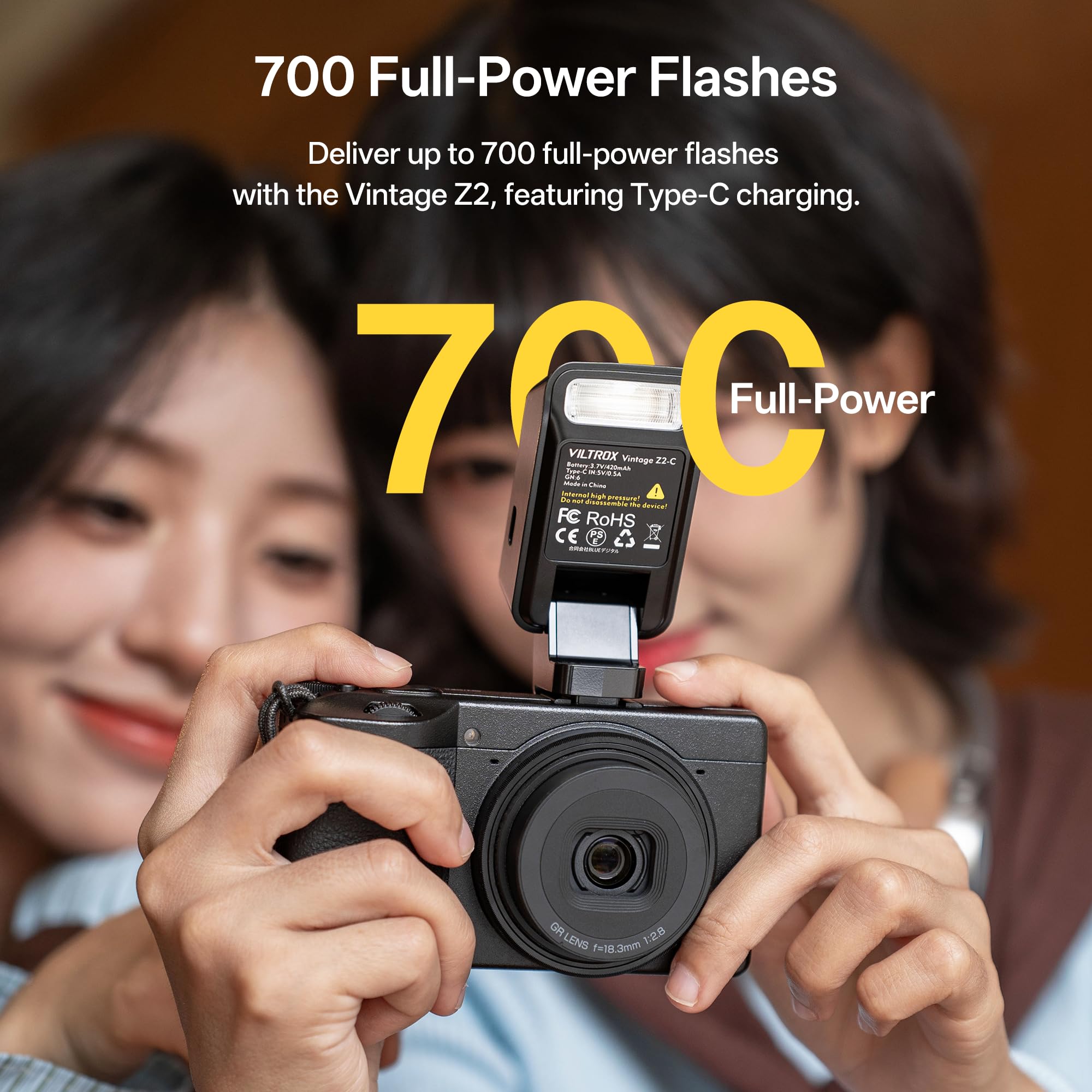 VILTROX Vintage Z2-F Mini Flash Speedlite 6500K GN6, potente TTL-On Camera Flash Flash con 5 livelli di potenza, 700 piena potenza, flash per fotocamera riciclata 2 s compatibile con fotocamere Fuji