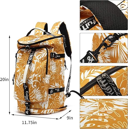 Miniatura 2 de Kalesi Bolsa de lona para gimnasio, 4 vías, impermeable, con compartimento para zapatos, para viajes, deporte, senderismo, laptop (amarillo mostaza)