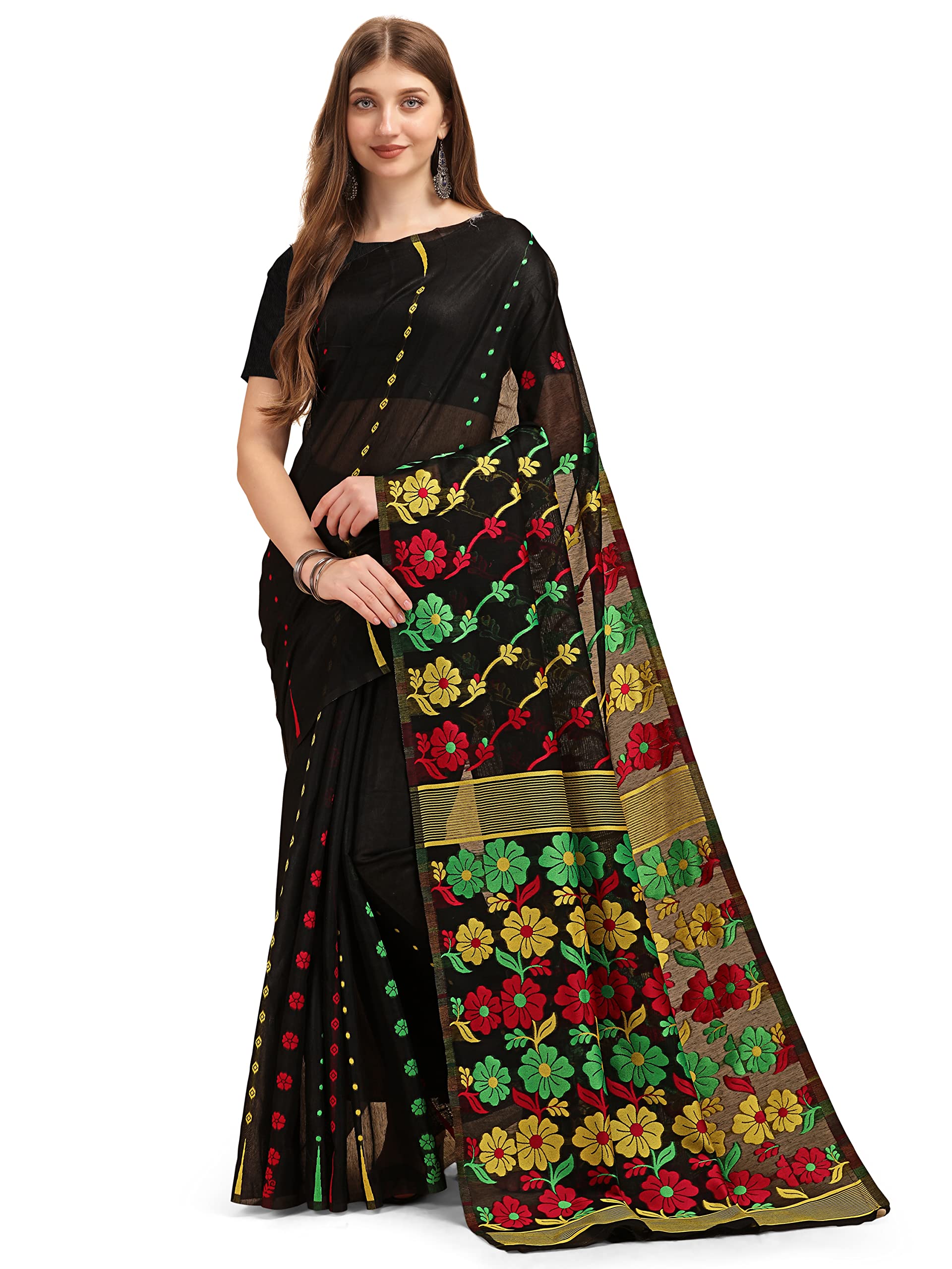 Dhakai Jamdani Bengal Handloom Designer Saree Thread work Handcrafted Sarees For Women Indian Traditional Party Wear