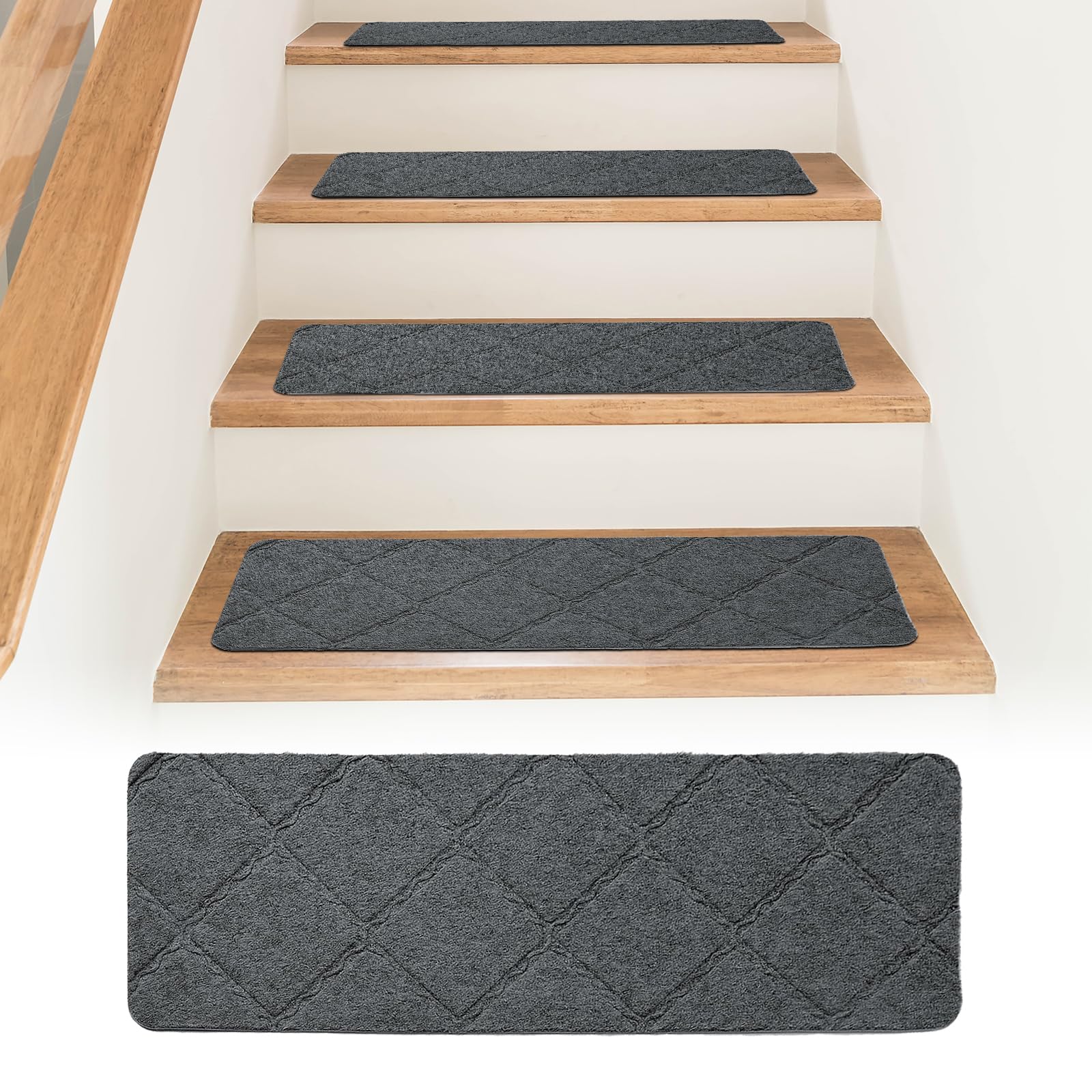 Bocguy 15 Piezas Alfombrillas para Escaleras Antideslizantes, 76 x 20 cm Alfombrillas Autoadhesivas Escalones Interiores, Recortables y Reutilizables, Protección para Mascotas, Mayores, Niños
