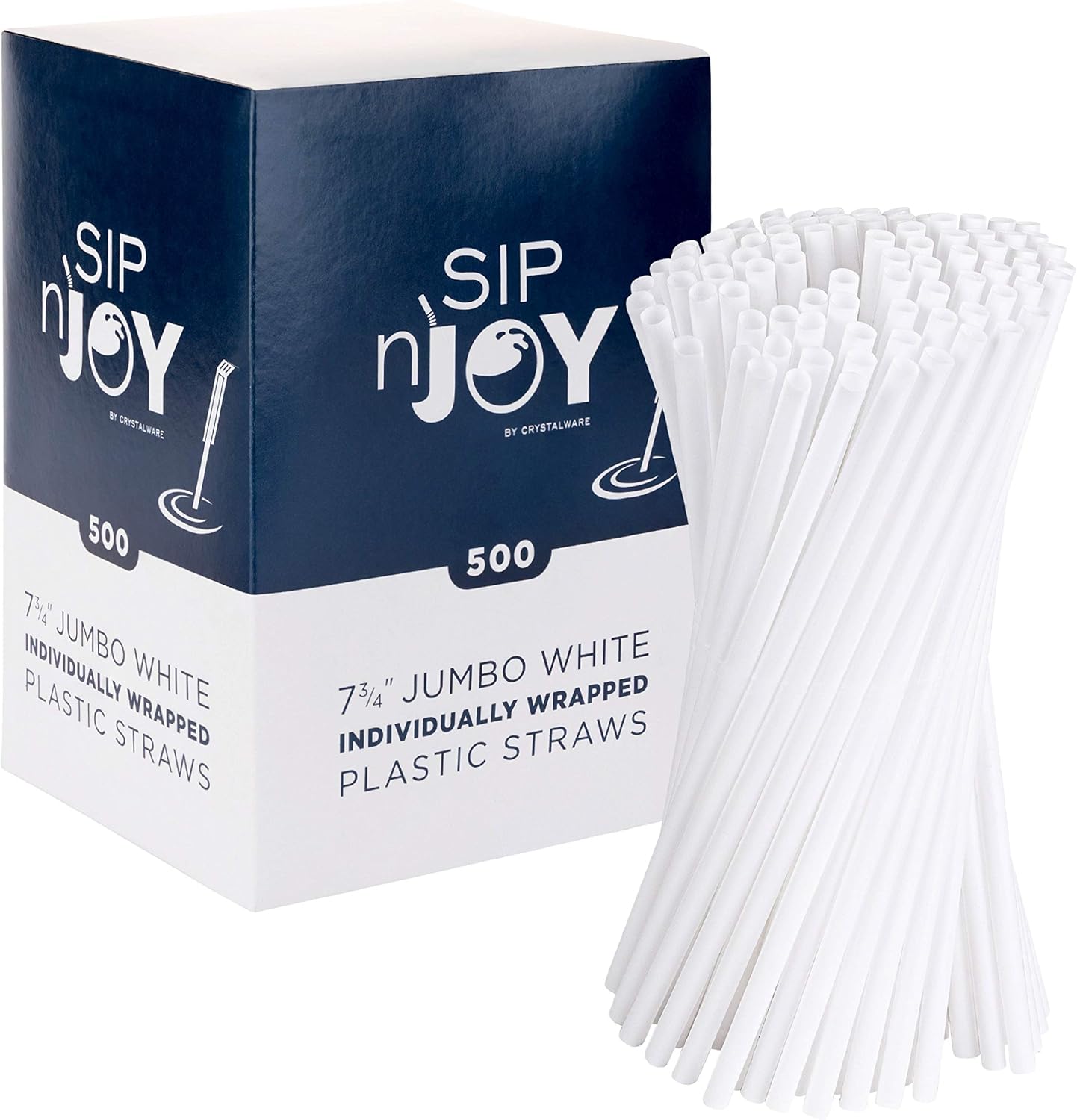 [500-Pack] Individually Wrapped Plastic Straws - 7.75 Inches Long, White Drinking Straws with White Paper Wrapping, Standard Size, Bulk Value Pack