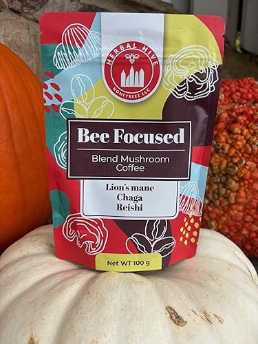 Miniatura 4 de Café de hongos de Herbal Hive Bee Focused incluye adaptógenos Reishi, melena de león y superalimento Chaga de bajo ácido instantáneo 30 porciones