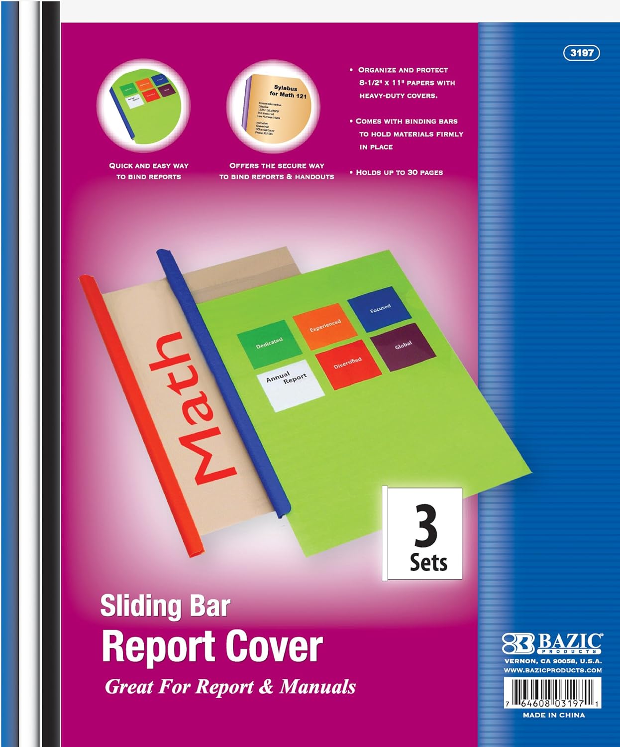 BAZIC Clear Front Report Covers w/ Sliding Bar to Bind