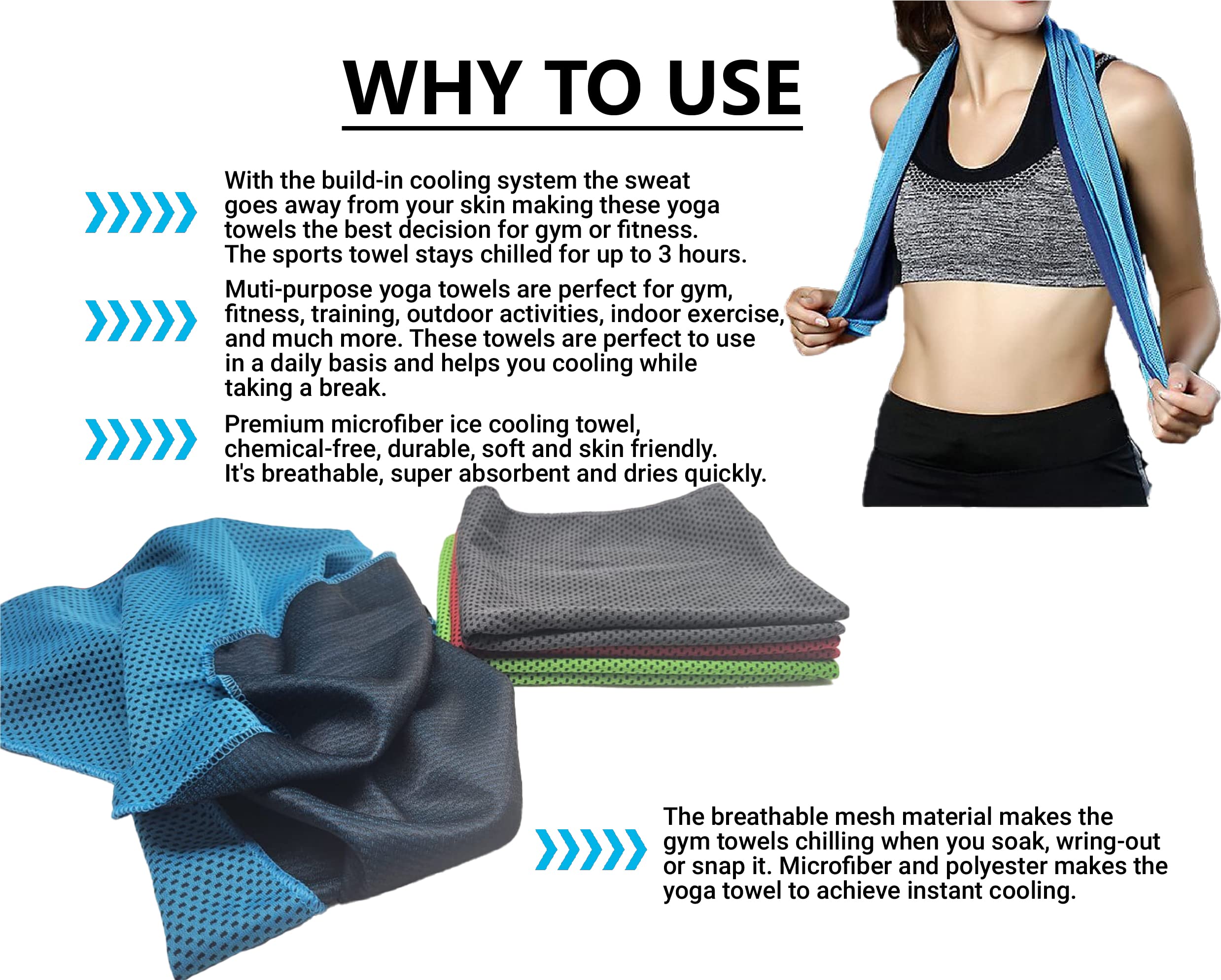 3 Pack Cooling Hoodie Towels - Microfiber Neck Wrap For Sports, Workouts, Cycling, Hot Weather (60x30cm)