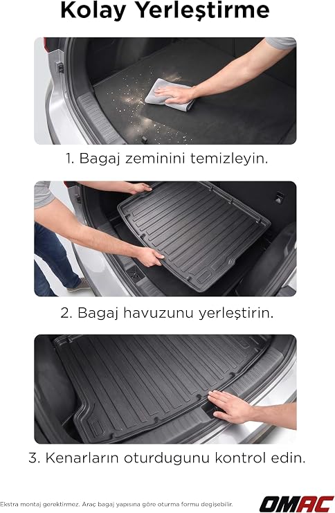 OMAC Opel Corsa E 2015-2019 Arası Uyumlu Araca Özel Bagaj Havuzu Kauçuk TPE Siyah 1 Parça Alt Kademe için