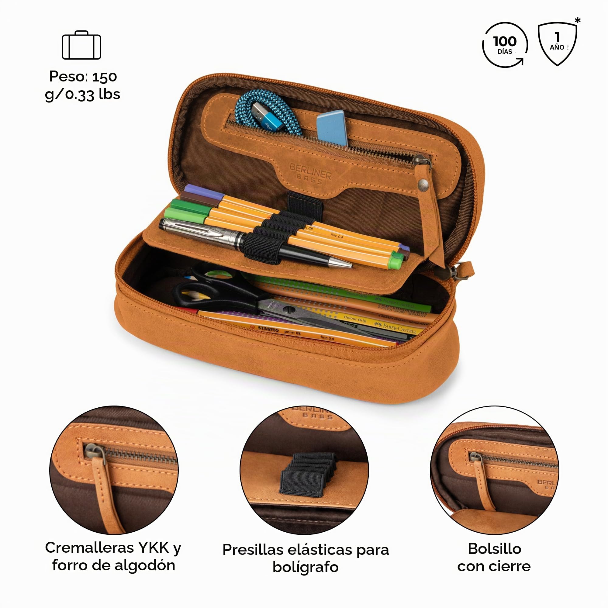 Berliner Bags Estuche de Cuero para Bolígrafos y Plumas, Cartuchera, Felix