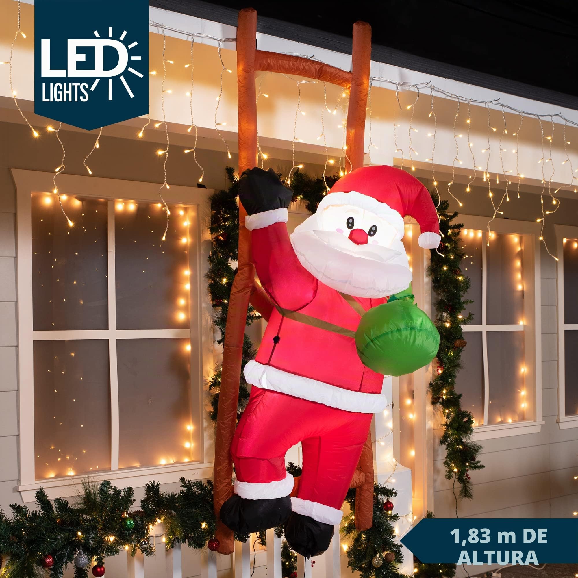 Joiedomi Papá Noel Inflable de Navidad de 6 Pies, Decoración Colgante de Patio Con LED Integrados para Interiores, Exteriores, Patio, Jardín