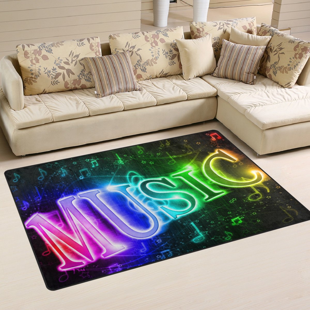 WOZO Colorful Word Music Note Bright Area Rug Rugs Non-Slip Floor Mat Doormats Living Dining Room Bedroom Dorm 60 x 39 inches inches Home Decor