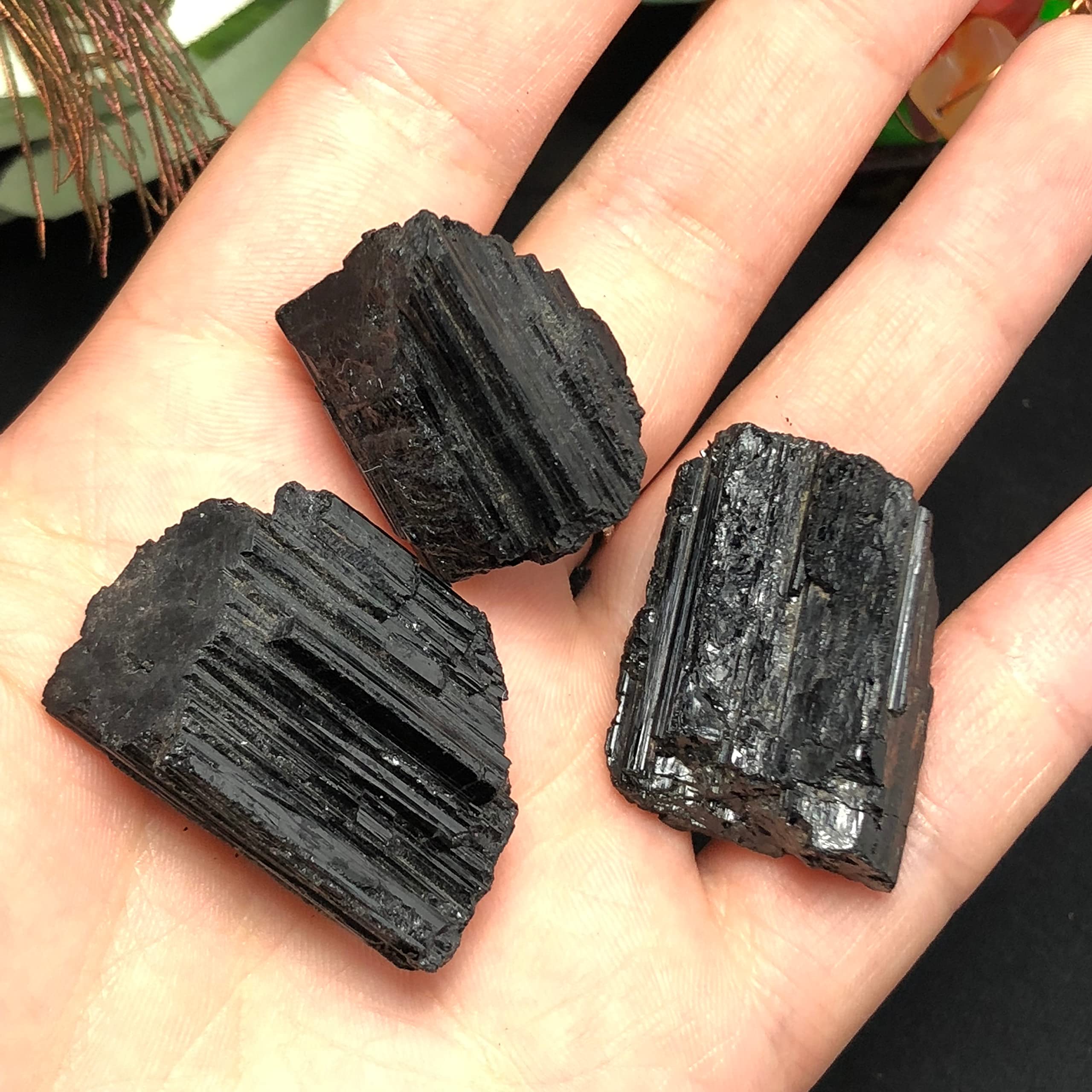 Home Decor 3pcs Pure Black Turmalin Natural Craft Home Decoration Home Collections