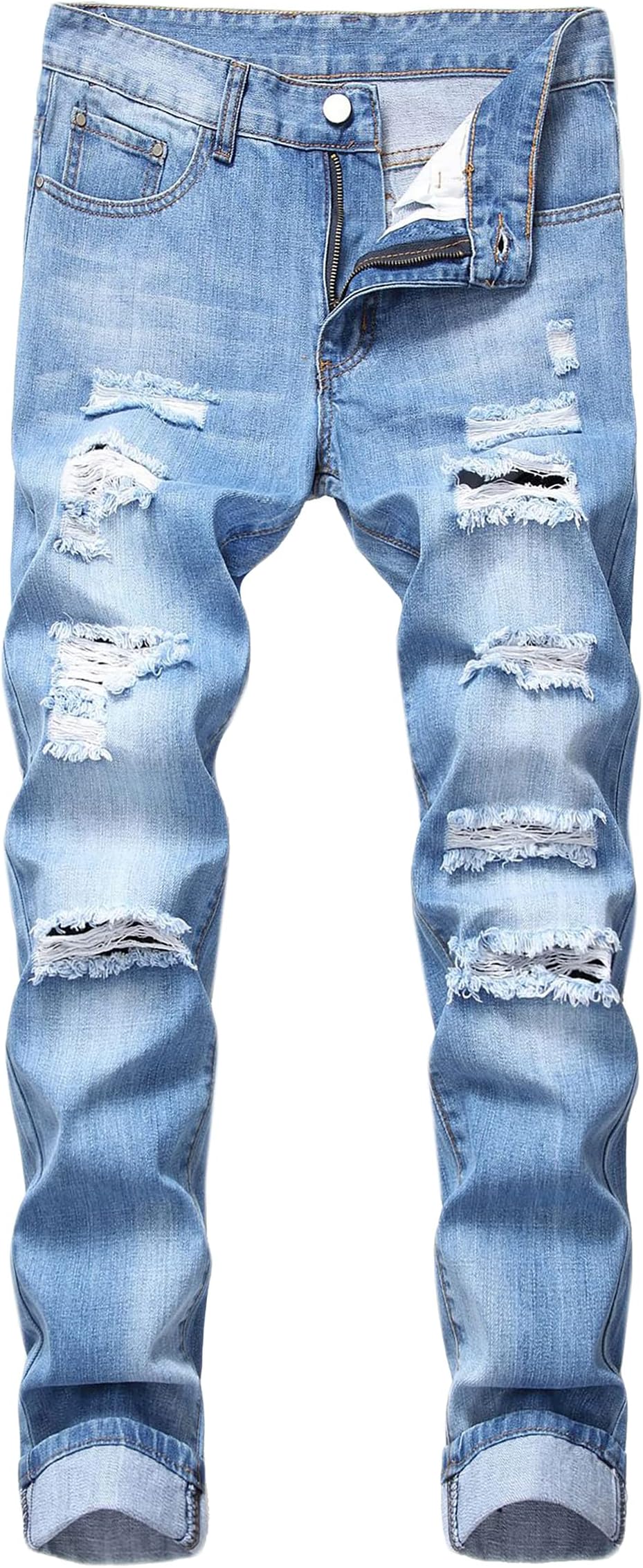 EnricaMen's Skinny Ripped Distressed Destroyed Straight Fit Denim Jeans
