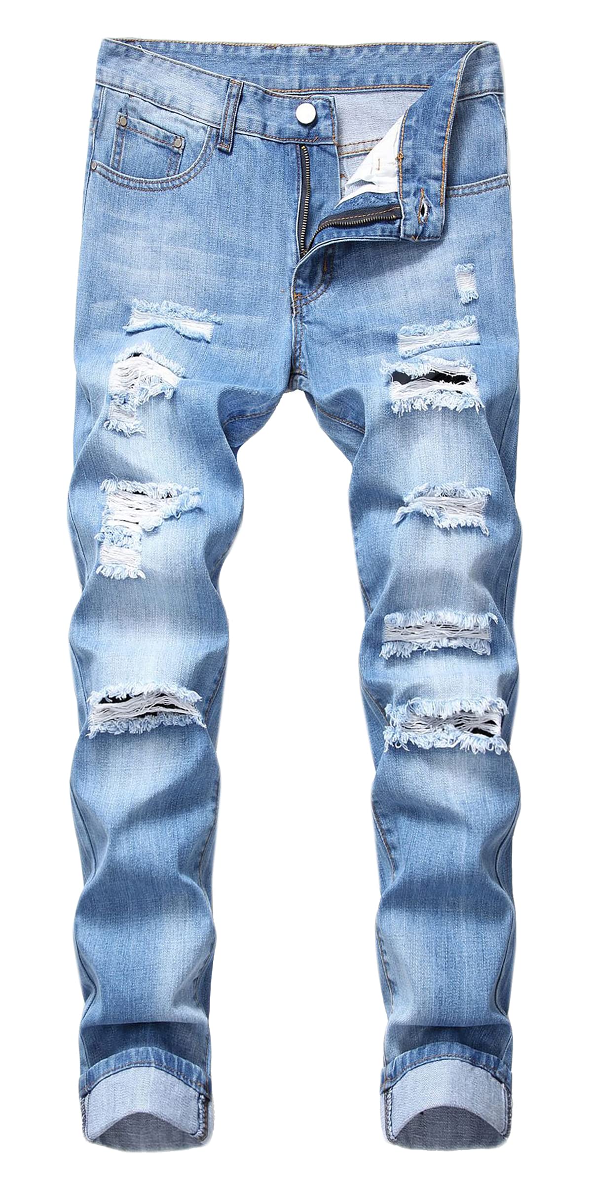 EnricaMen's Skinny Ripped Distressed Destroyed Straight Fit Denim Jeans